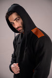 Black with Brown Leather Hoodie Zipper
