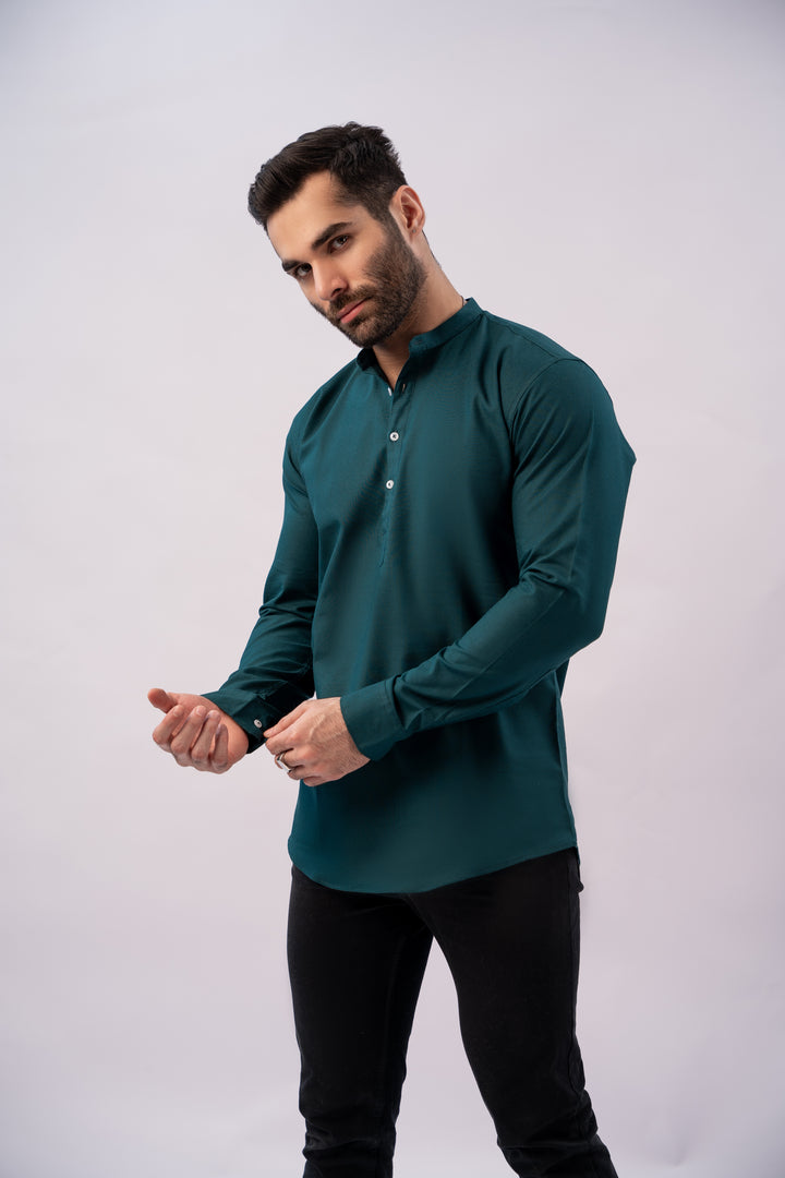 Dark green chambray shirt kurta style