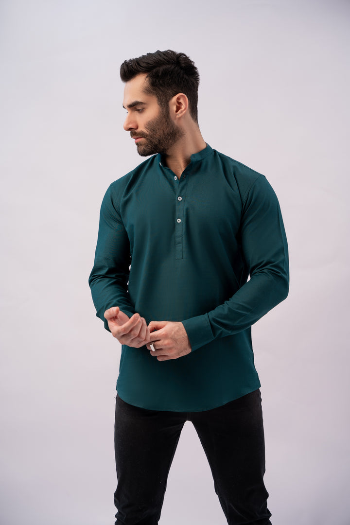 Dark green chambray shirt kurta style