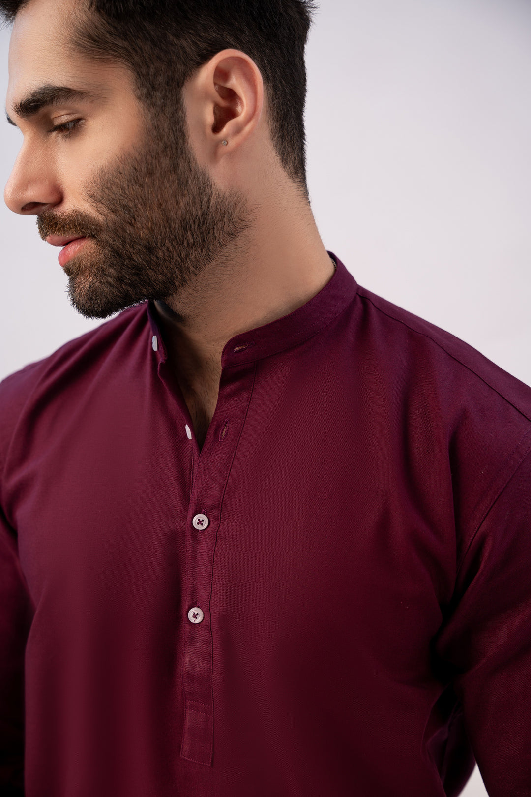 Burgundy Mandarin Collar Shirt