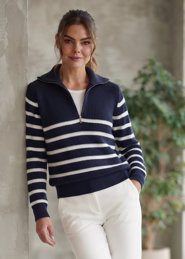 Navy Blue/White Striped Sweater