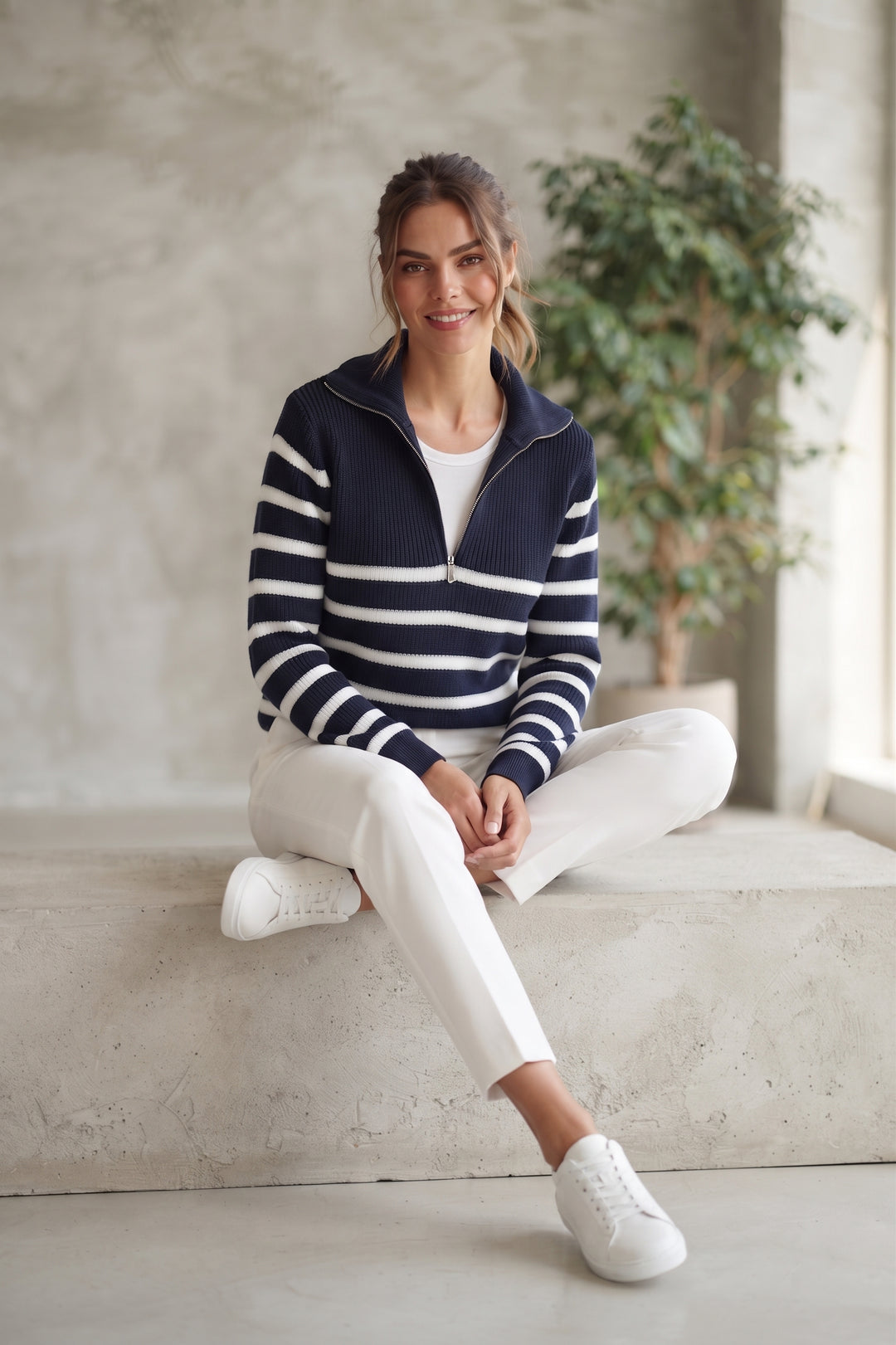 Navy Blue/White Striped Sweater