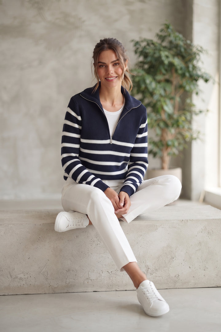 Navy Blue/White Striped Sweater