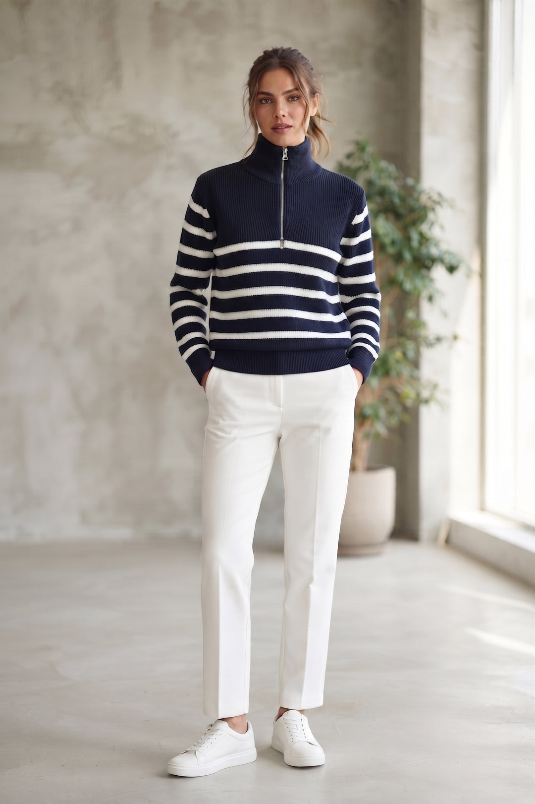 Navy Blue/White Striped Sweater