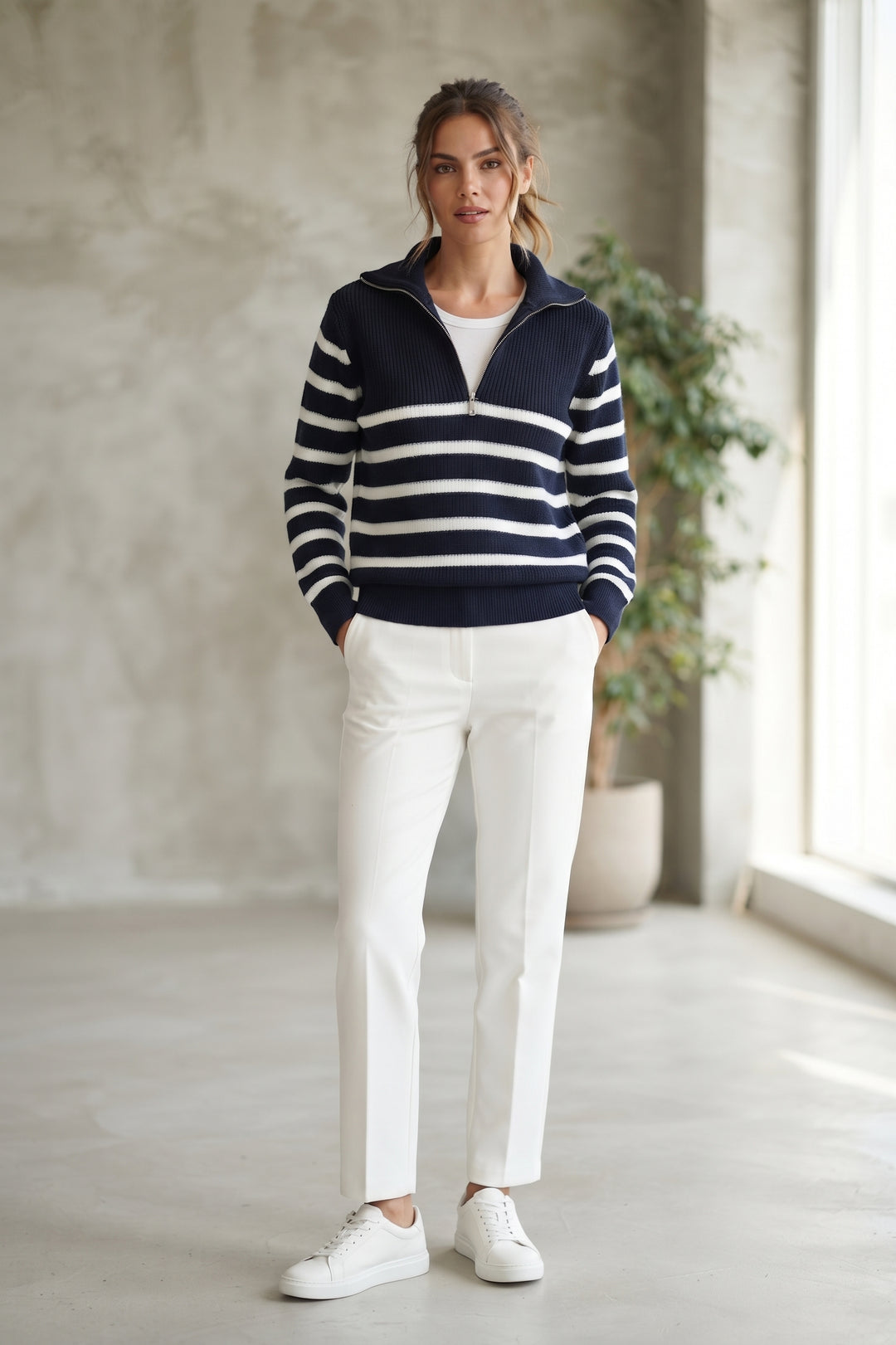 Navy Blue/White Striped Sweater