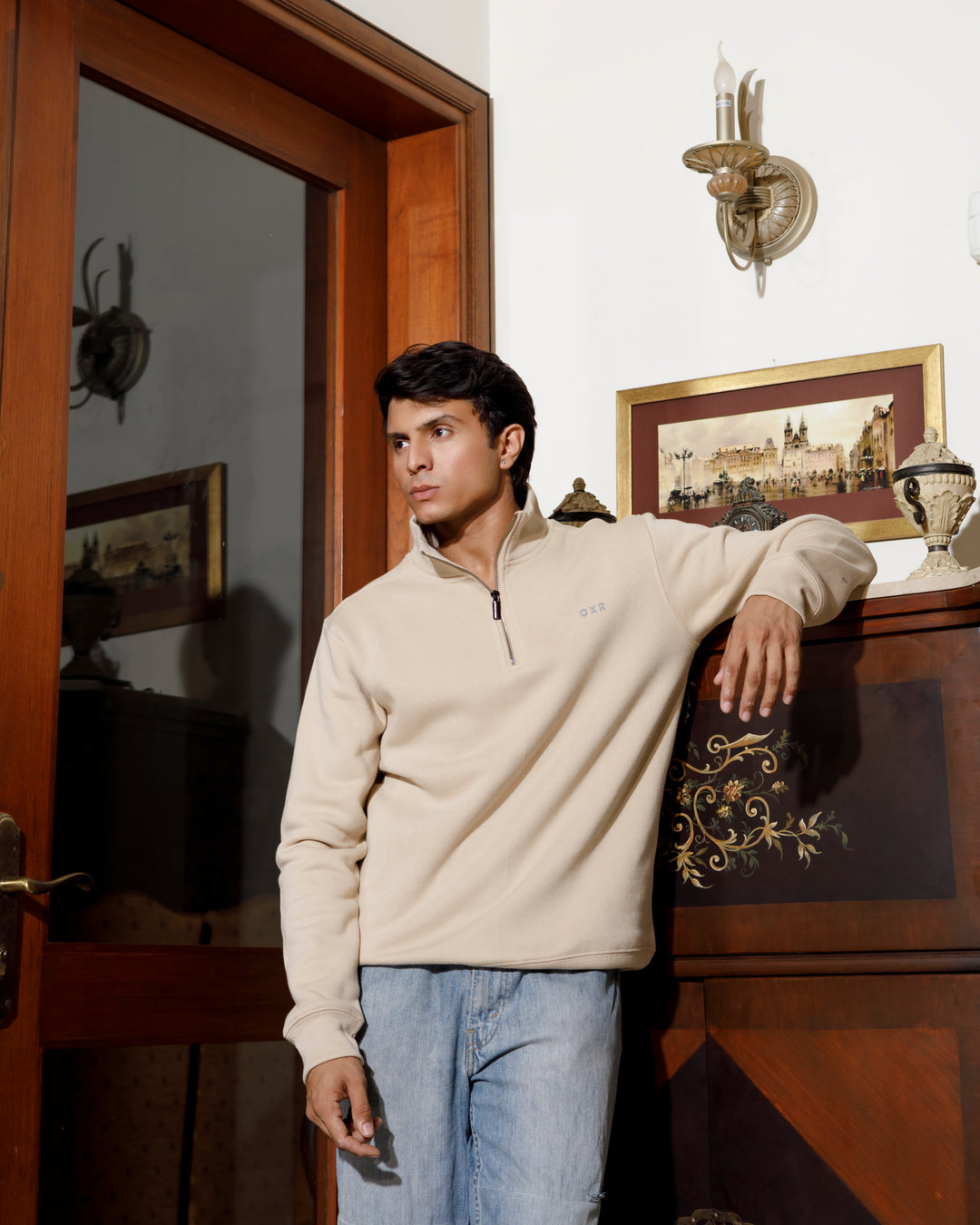 Beige Quarter-Zip Sweatshirt