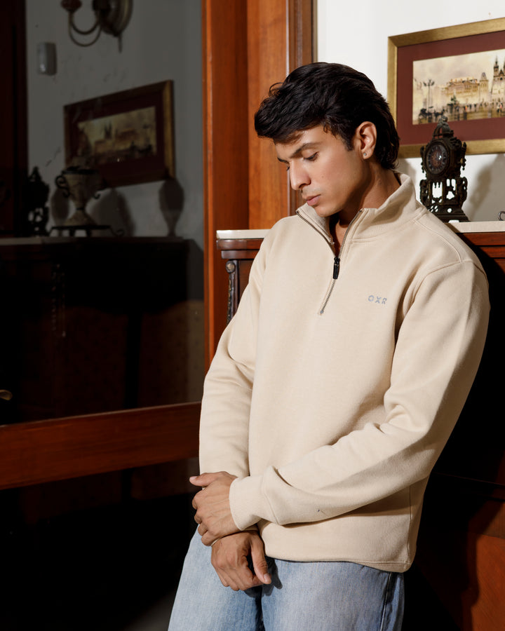 Beige Quarter-Zip Sweatshirt