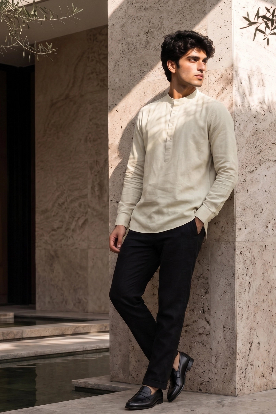 Lime Mist Mandarin Collar Shirt