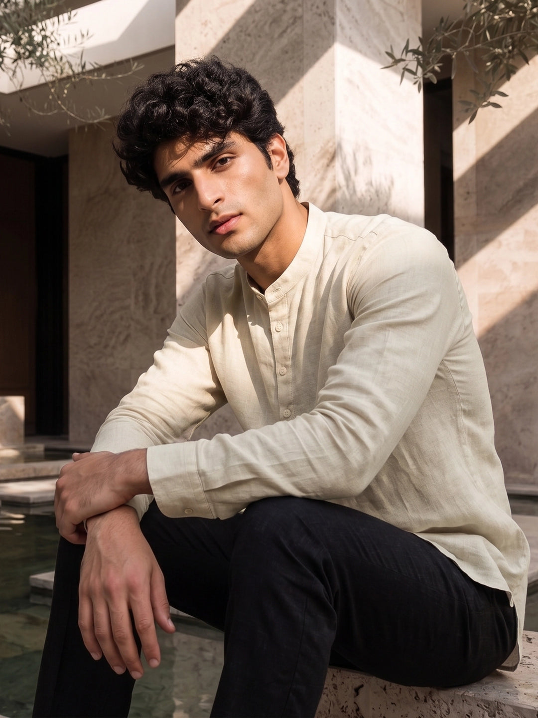 Lime Mist Mandarin Collar Shirt
