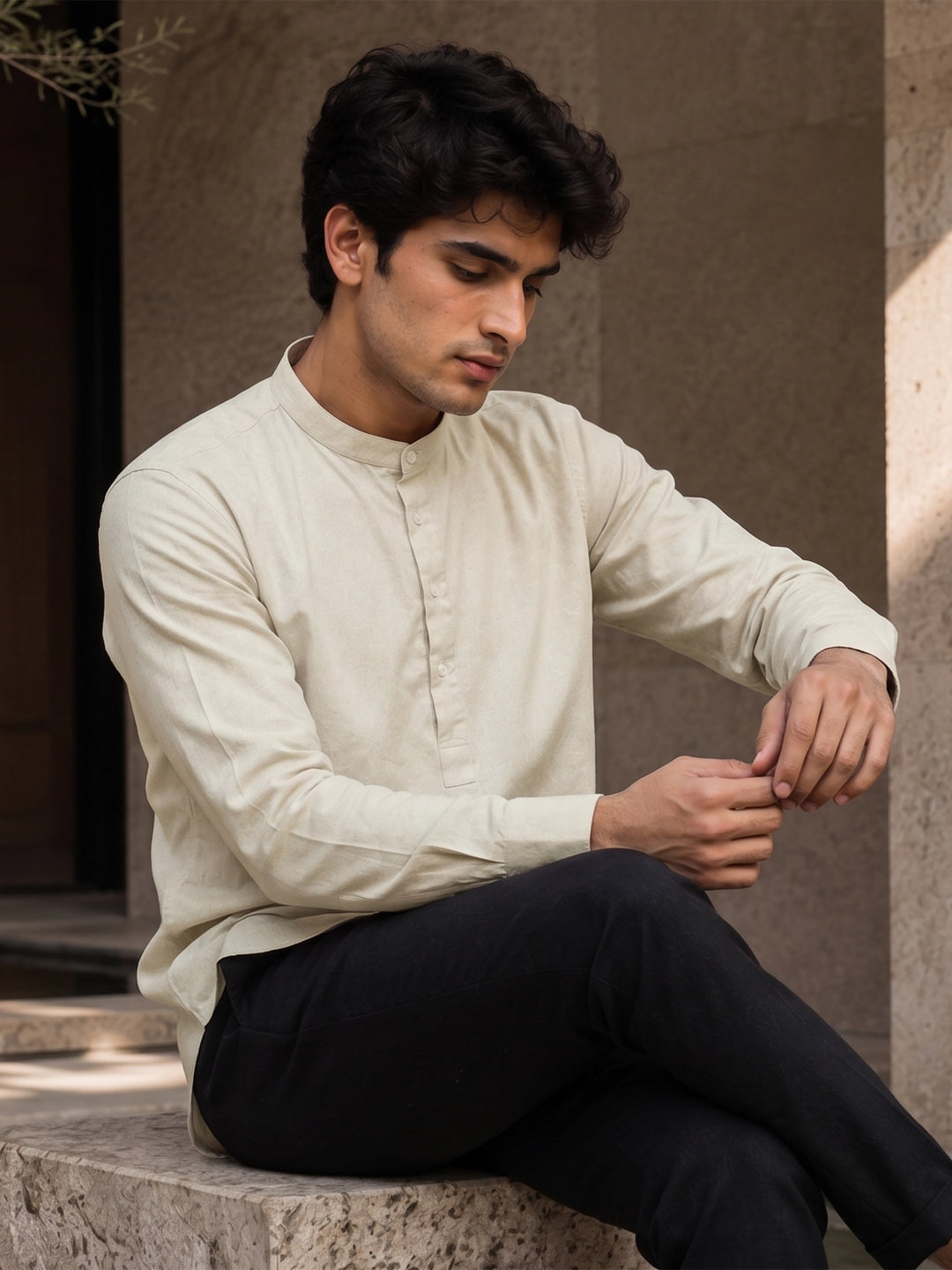 Lime Mist Mandarin Collar Shirt