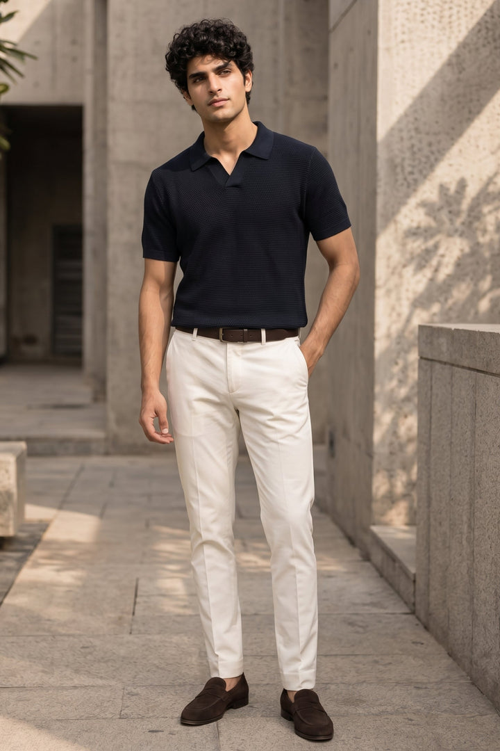Textured Knit Polo – Navy
