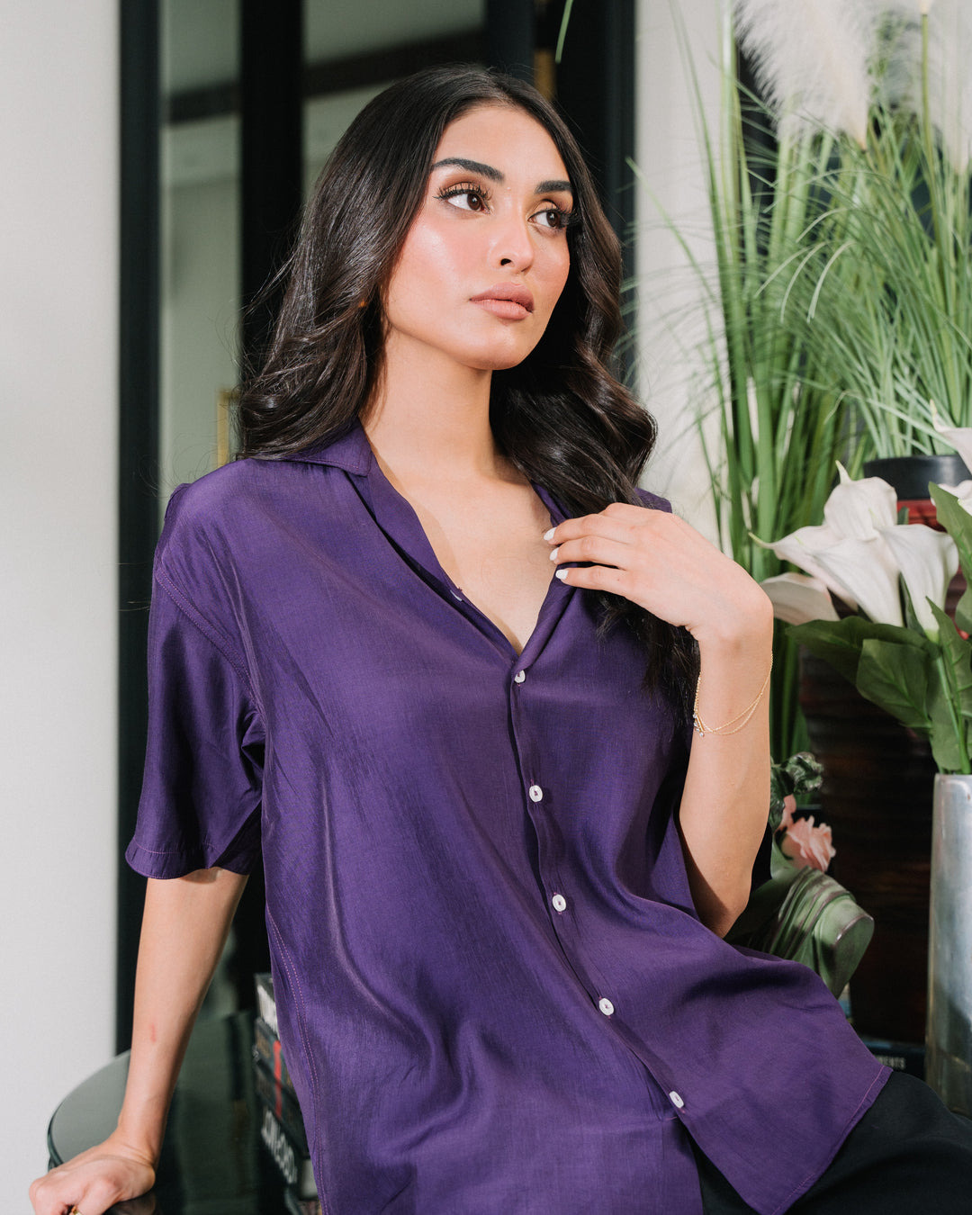 Purple Cuban Collar Shirt