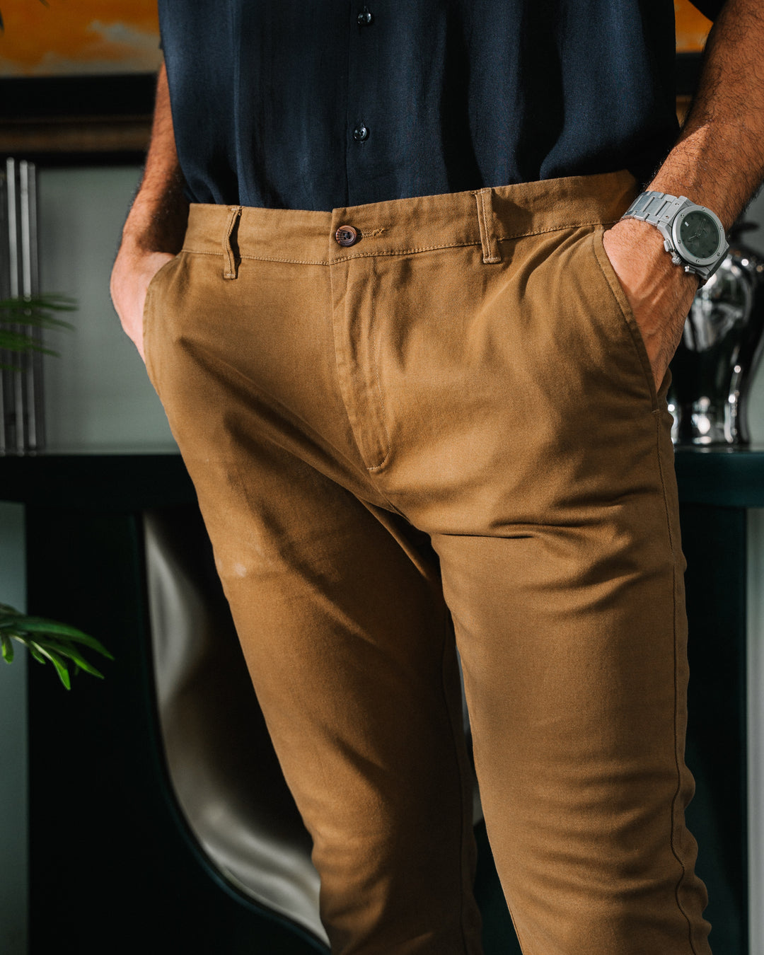 Tobacco Brown Stretch Chino Pants