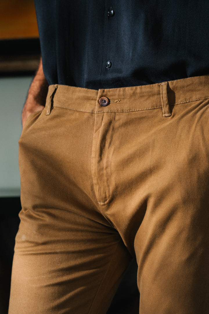 Tobacco Brown Stretch Chino Pants