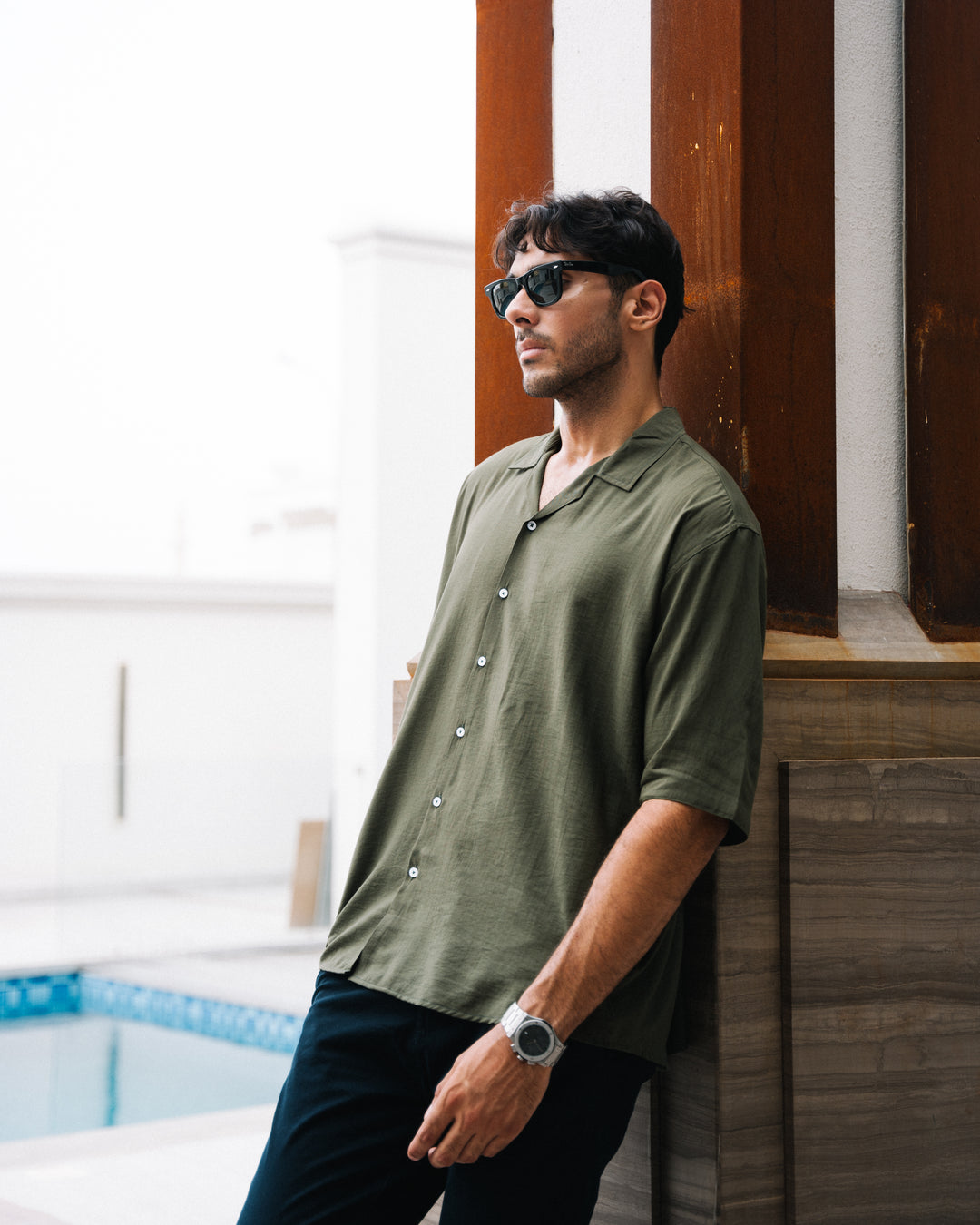 Dark Green Cuban Collar Shirt