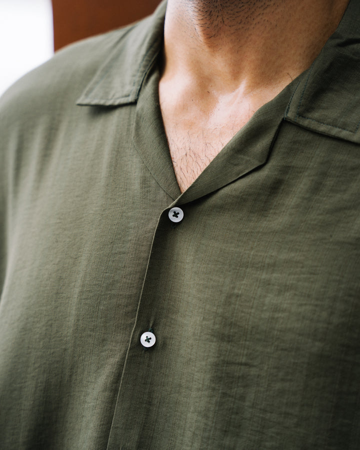 Dark Green Cuban Collar Shirt