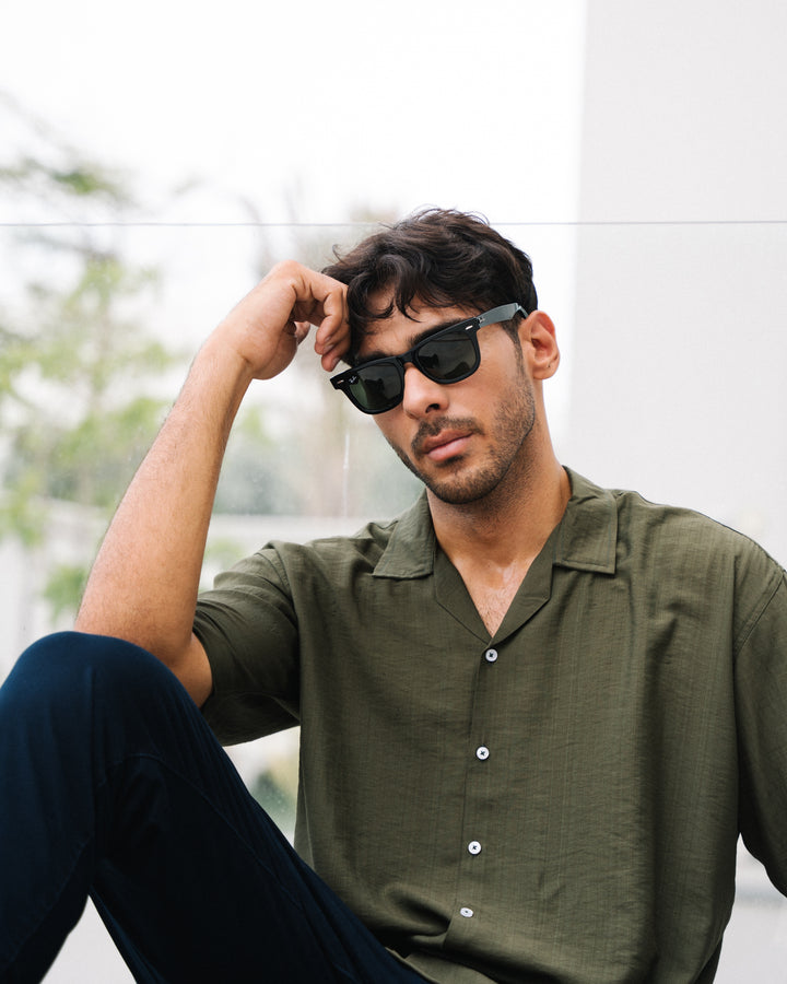 Dark Green Cuban Collar Shirt