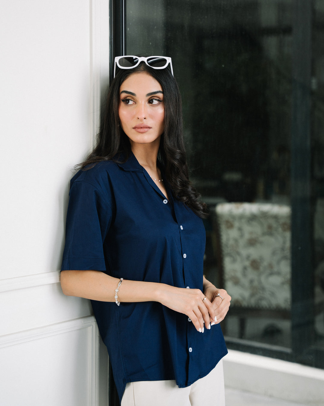 Navy Blue Cuban Collar Shirt