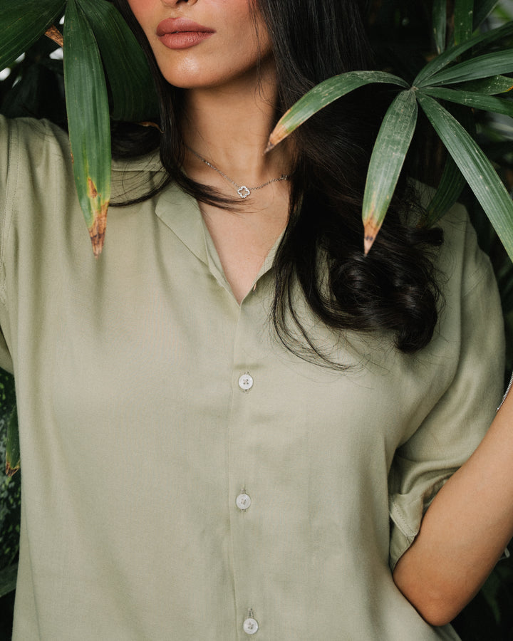 Light Teal Cuban Collar Shirt