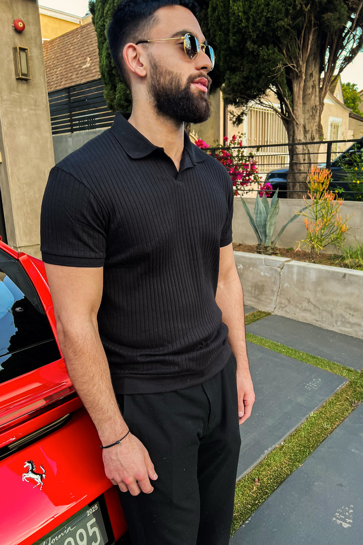 Black Rib Knit Polo