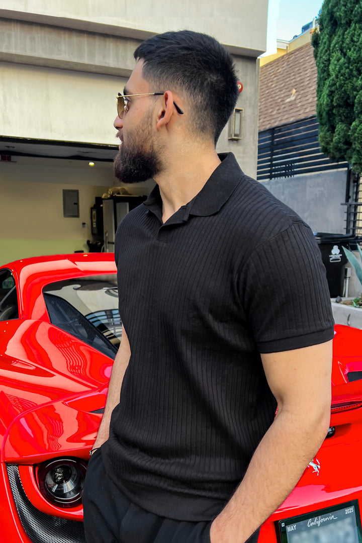 Black Rib Knit Polo