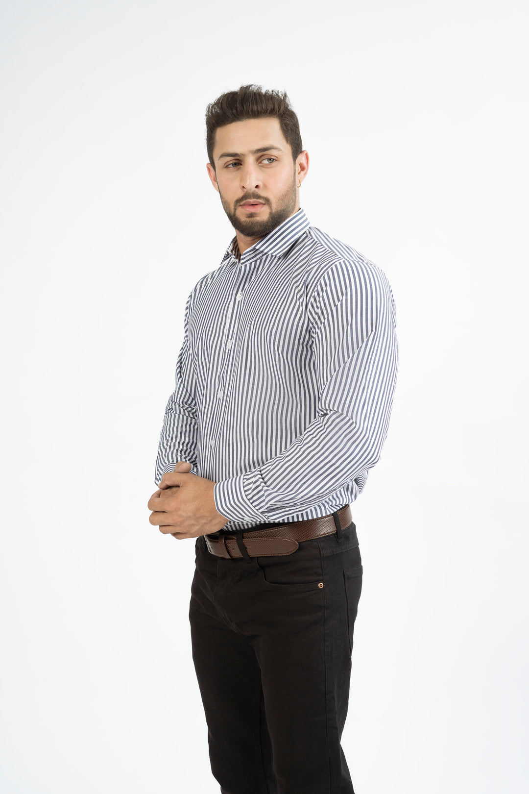 Grey Striped Formal Shirt