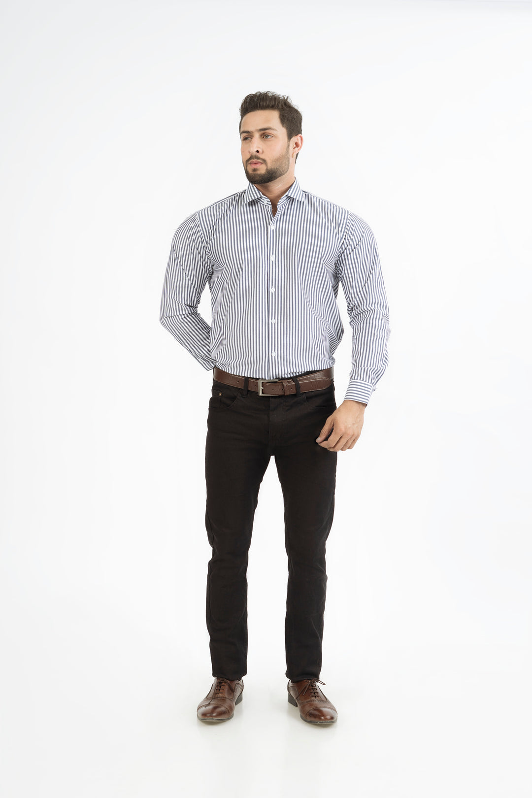 Grey Striped Formal Shirt