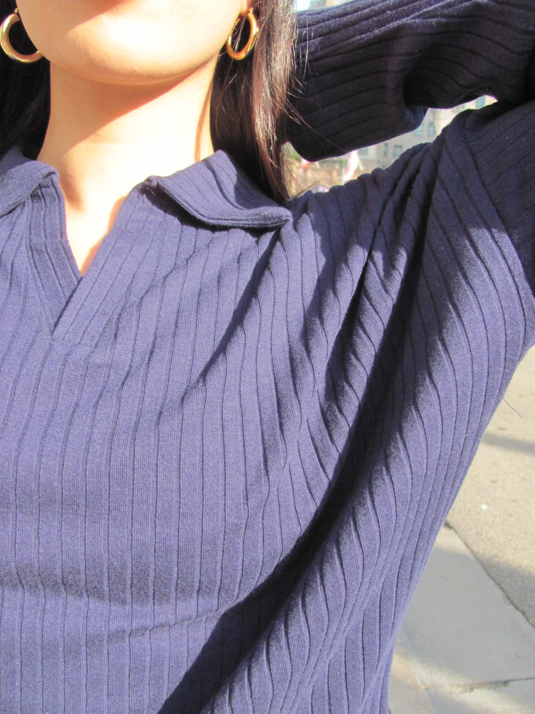 Navy Textured Rib Top