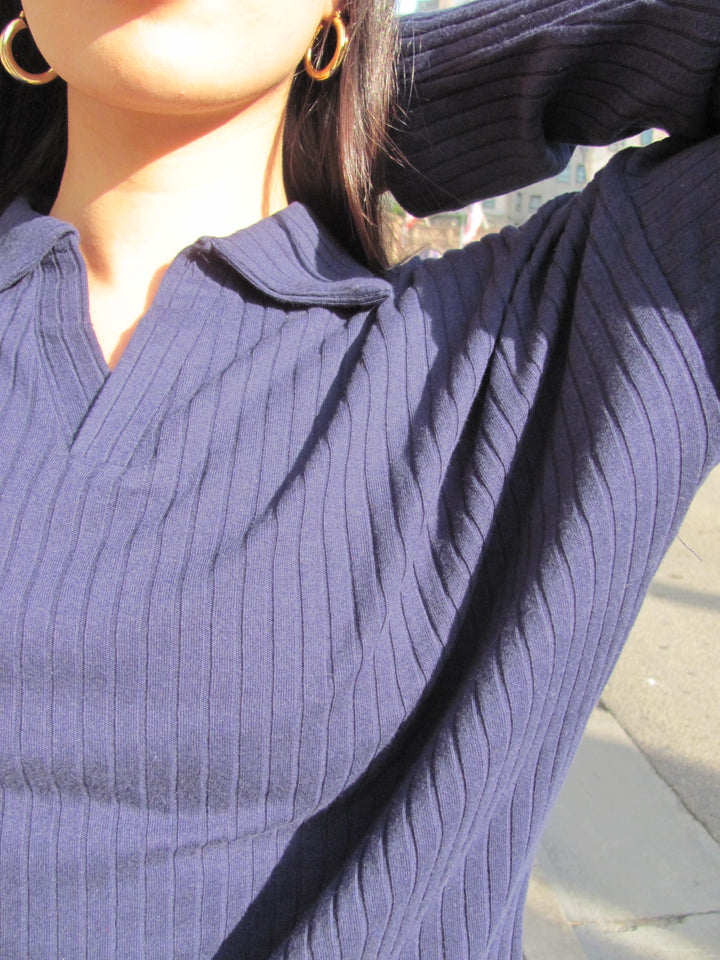 Navy Textured Rib Top