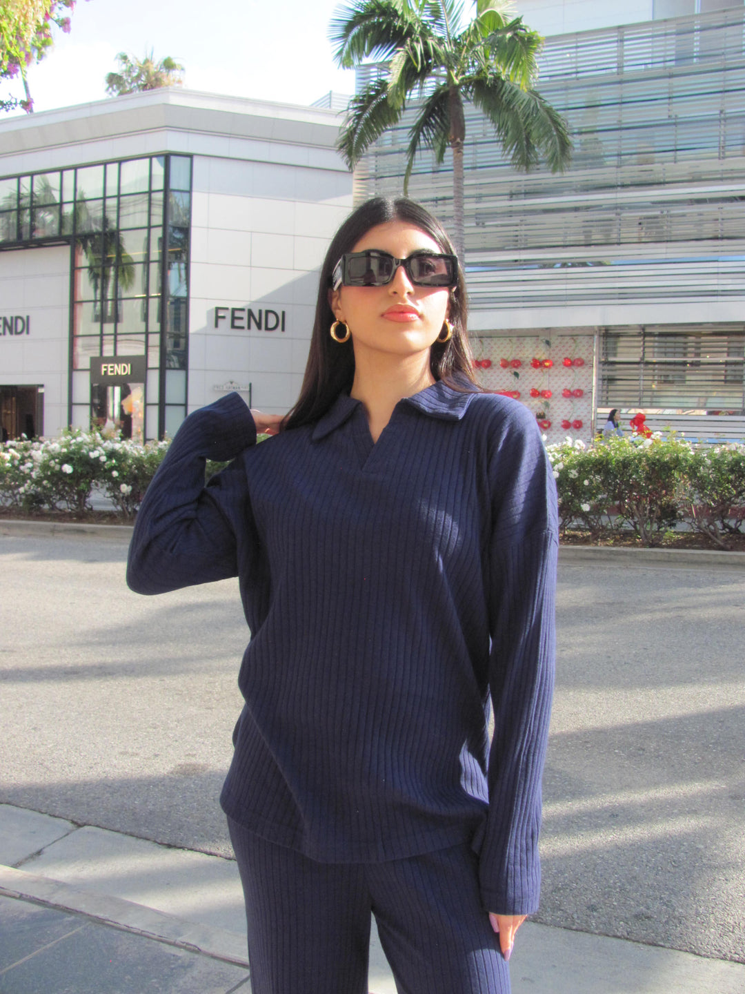 Navy Textured Rib Top