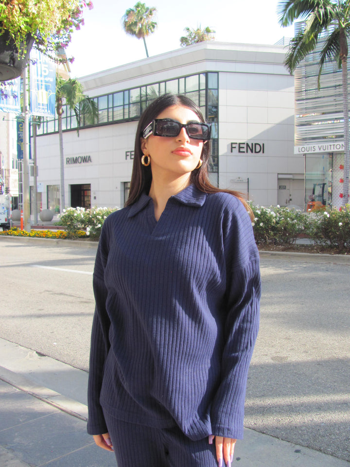 Navy Textured Rib Top