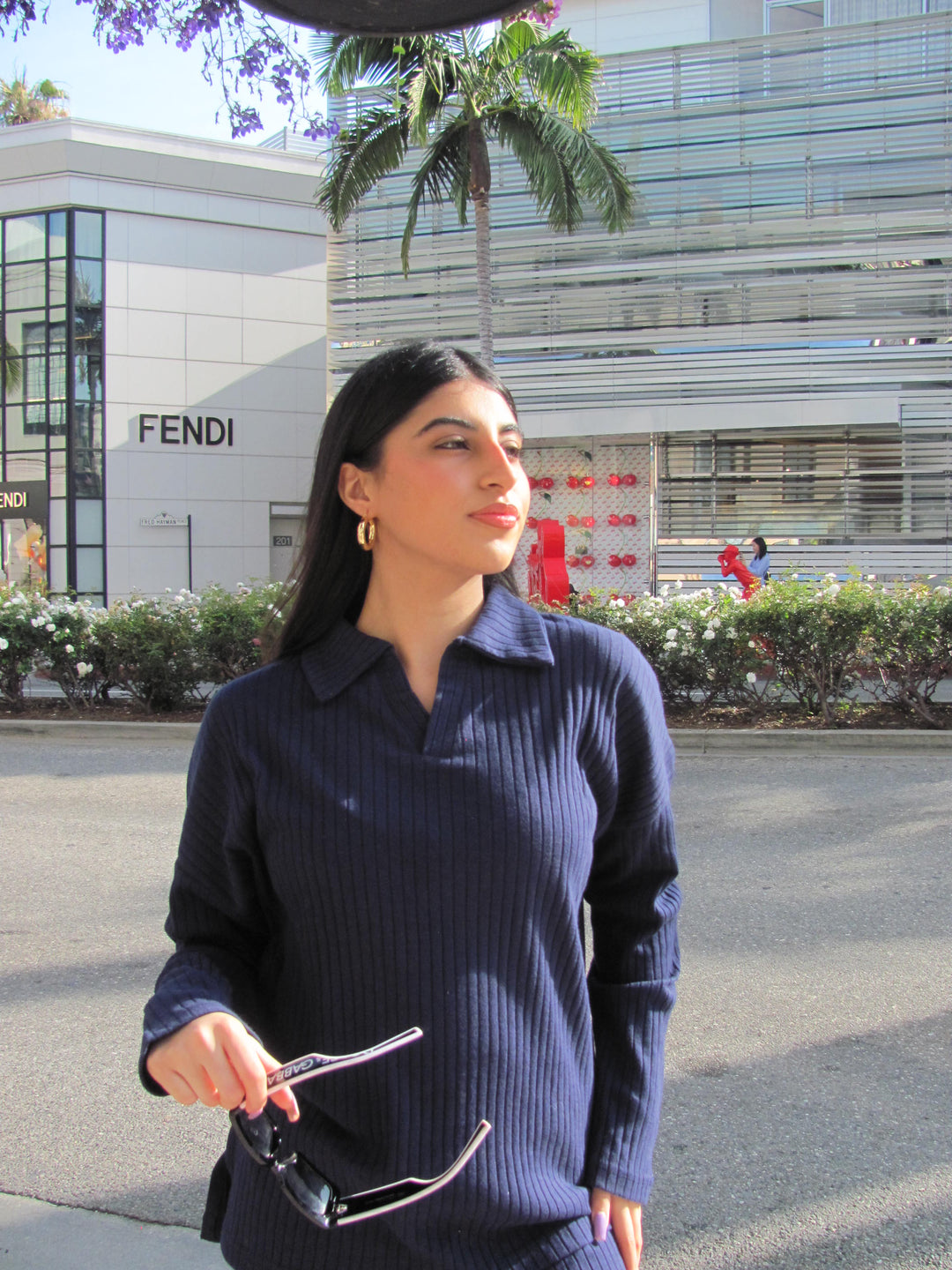 Navy Textured Rib Top
