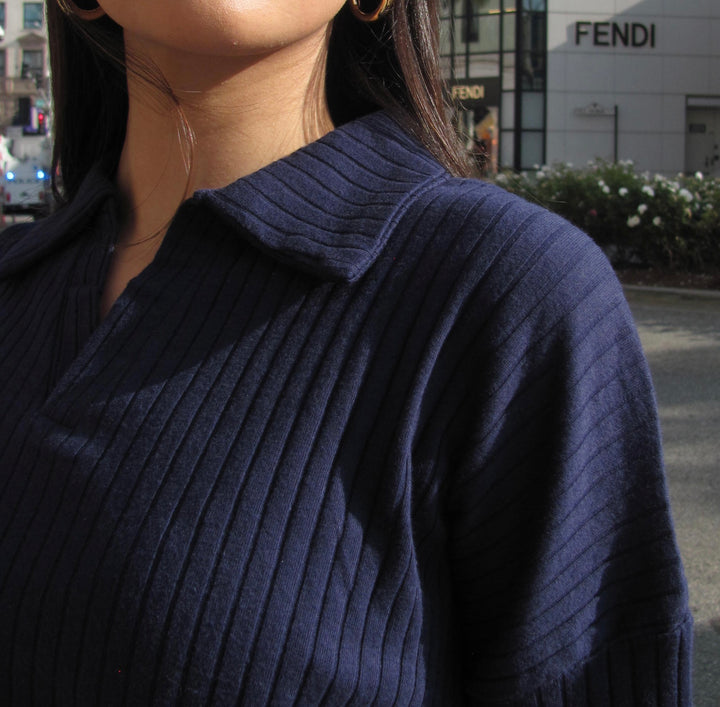 Navy Textured Rib Top
