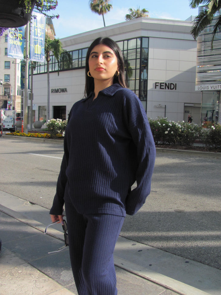 Navy Textured Rib Top