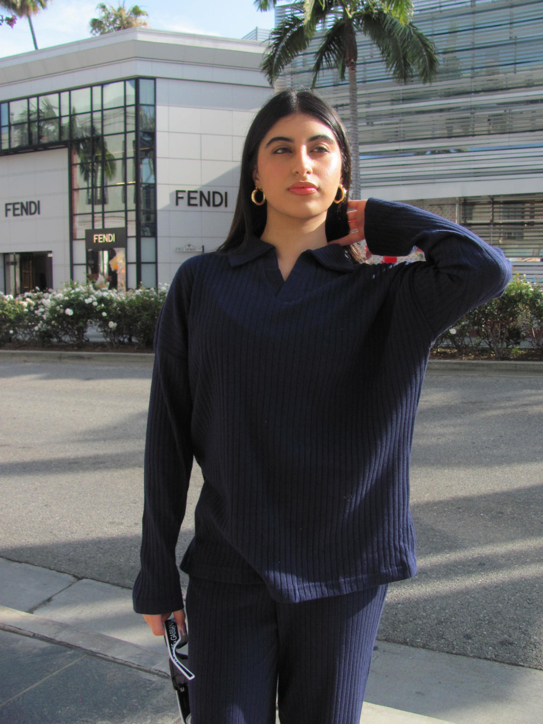 Navy Textured Rib Top