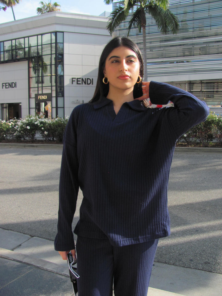 Navy Textured Rib Top