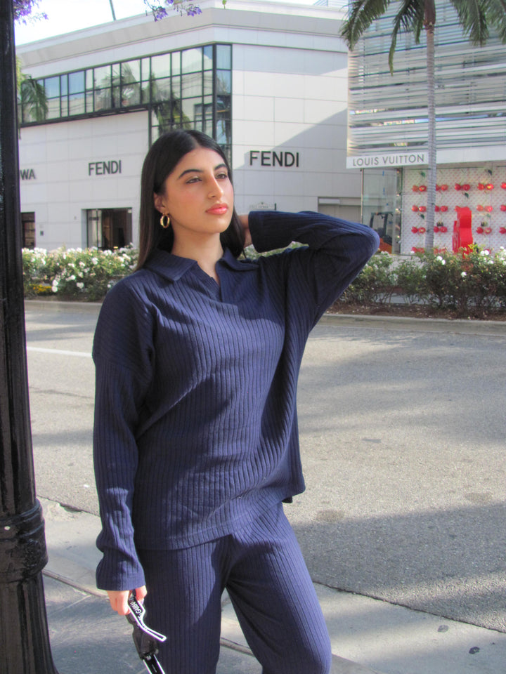 Navy Textured Rib Top