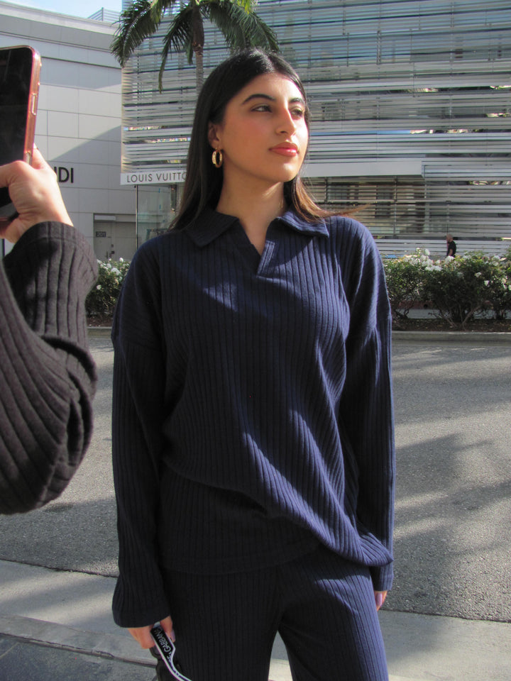 Navy Textured Rib Top