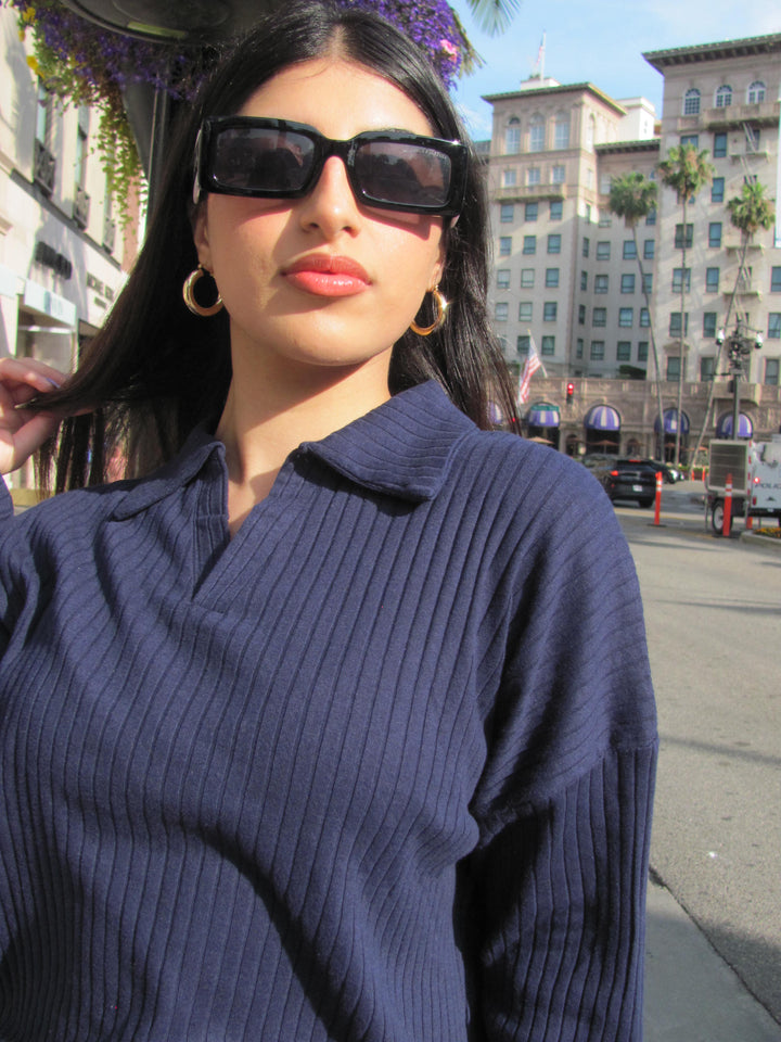 Navy Textured Rib Top