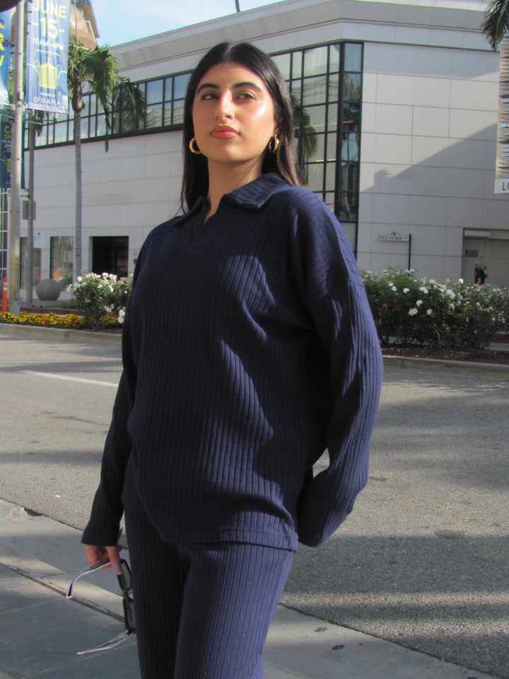 Navy Textured Rib Top