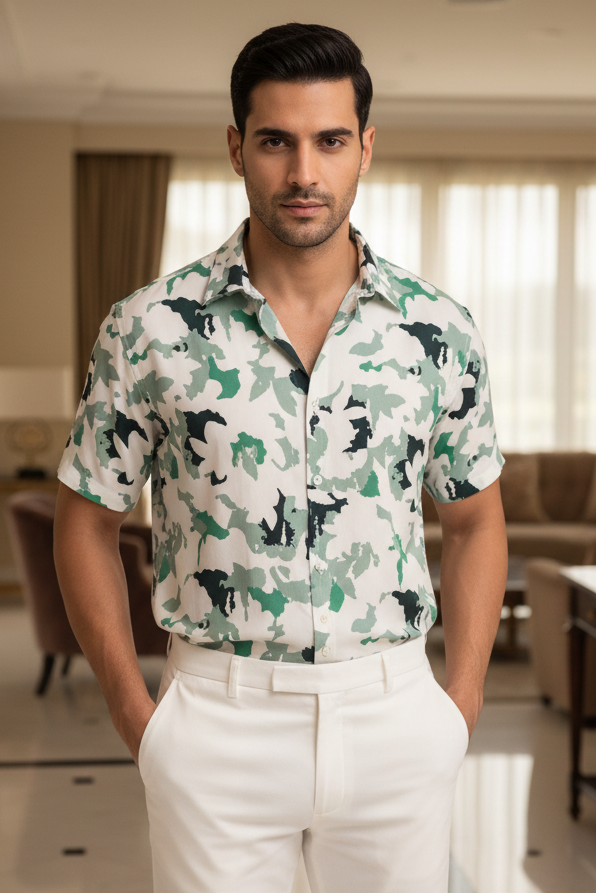 Green Abstract Linen Shirt