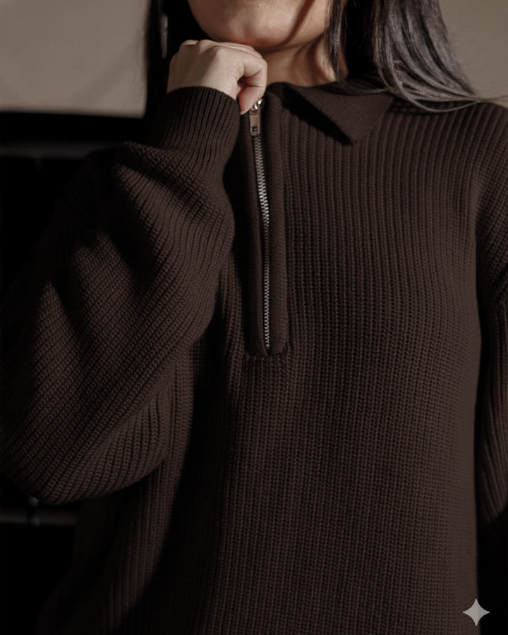 Women's Brown Polo Sweater