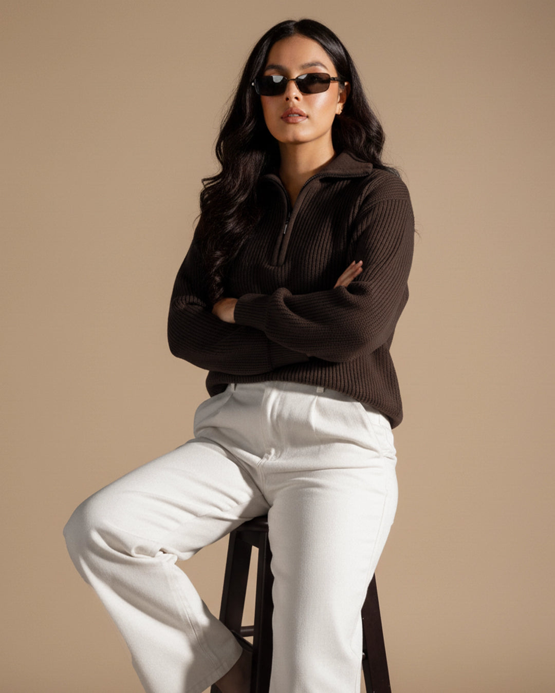 Women's Brown Polo Sweater