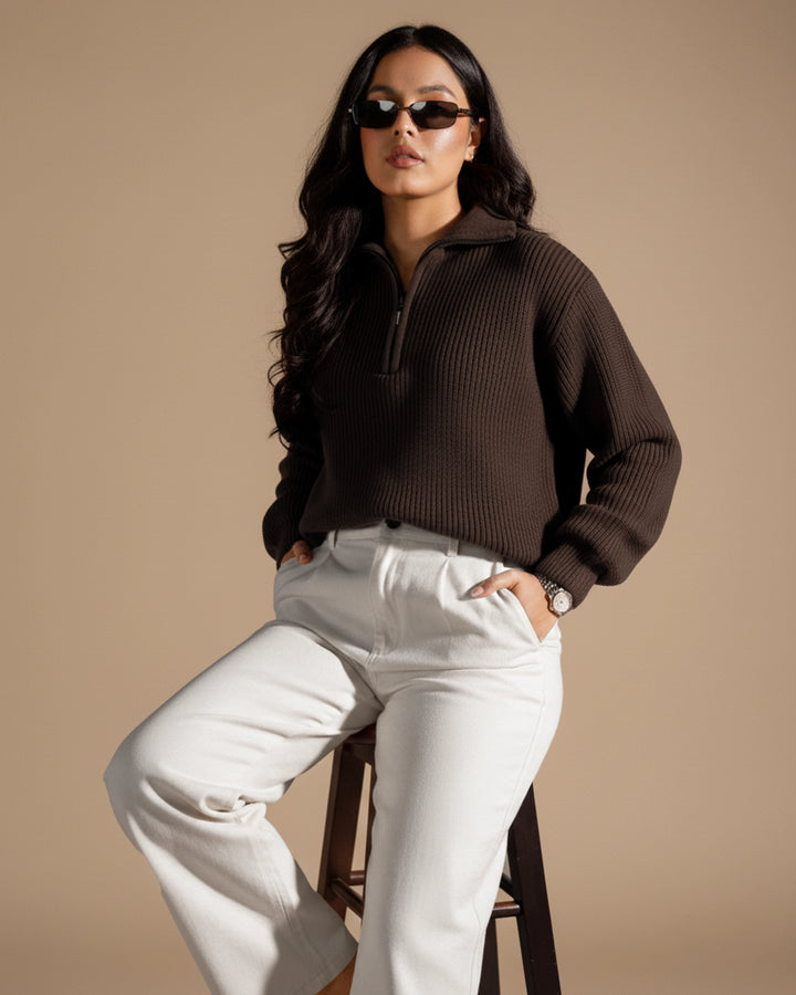 Women's Brown Polo Sweater