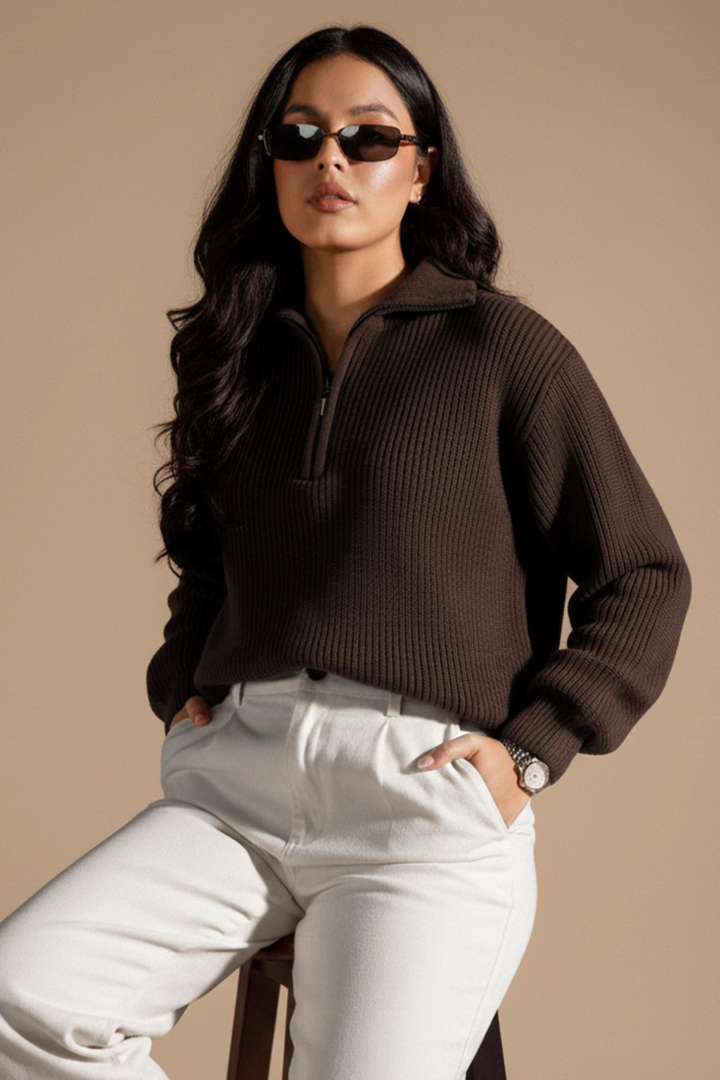Women's Brown Polo Sweater