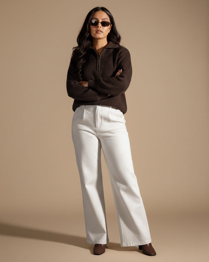 Women's Brown Polo Sweater