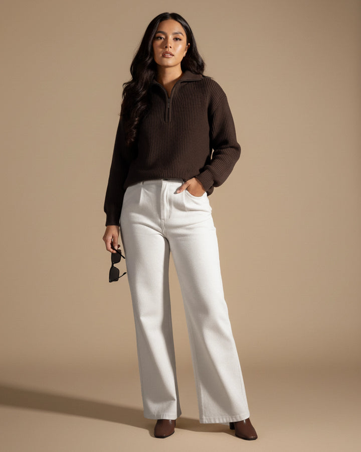 Women's Brown Polo Sweater