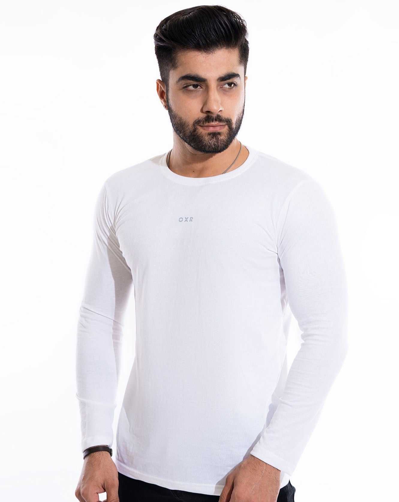 White OXR Full Sleeves T-Shirt with Reflective LOGO