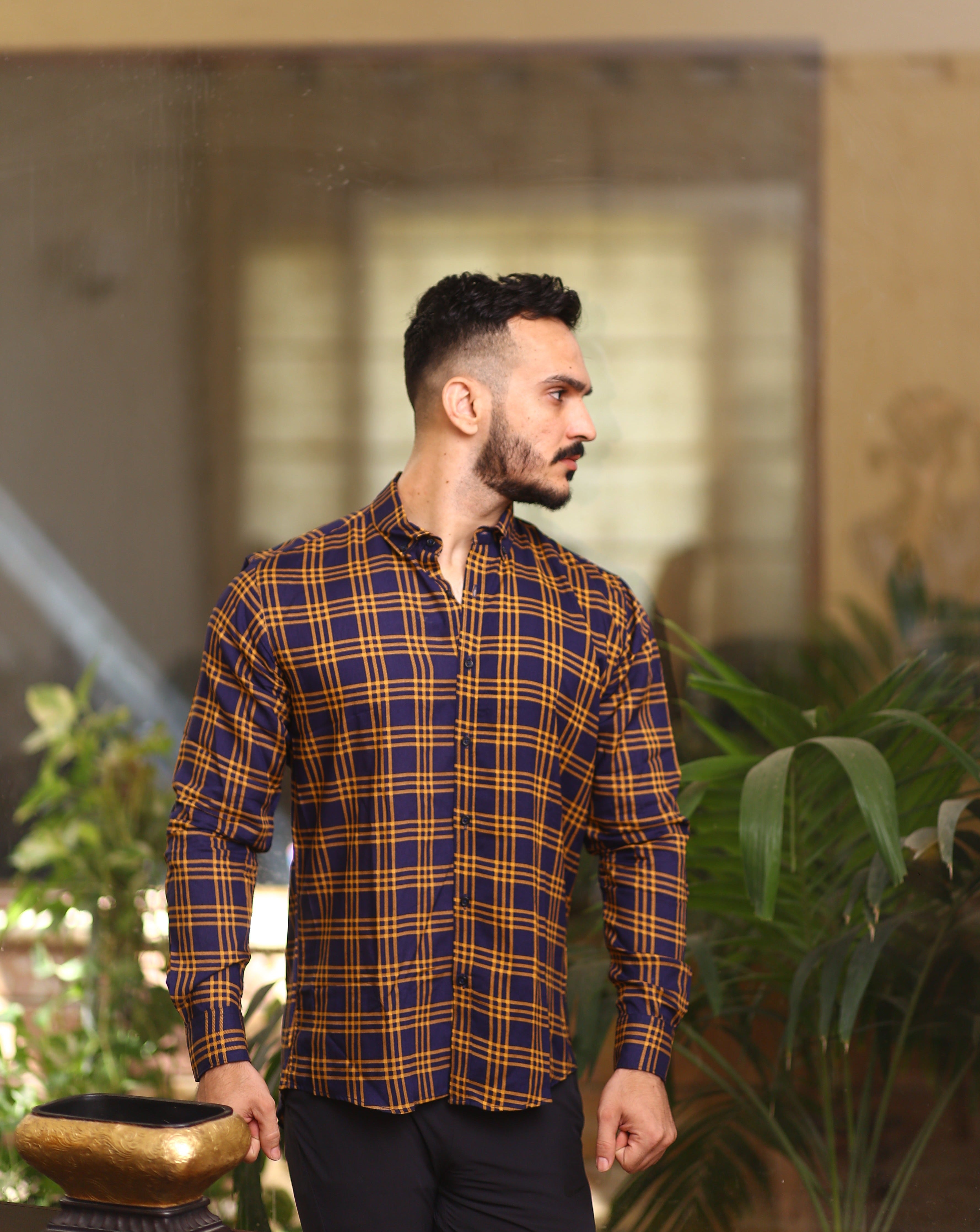 Brown & Blue  Colored Checkered Shirt